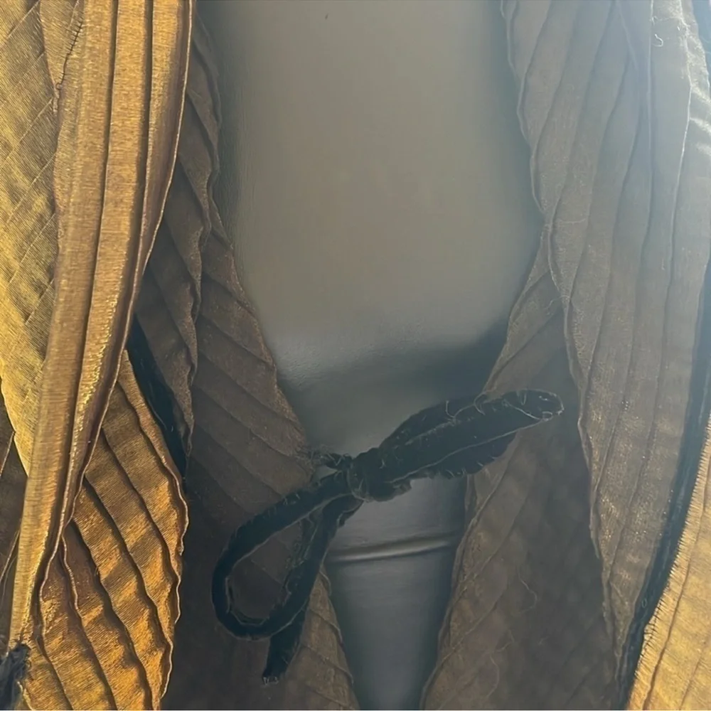 HANDCRAFTED 100% silk pleated shawl jacket by me NWT of my own tags olive green - Picture 10 of 10